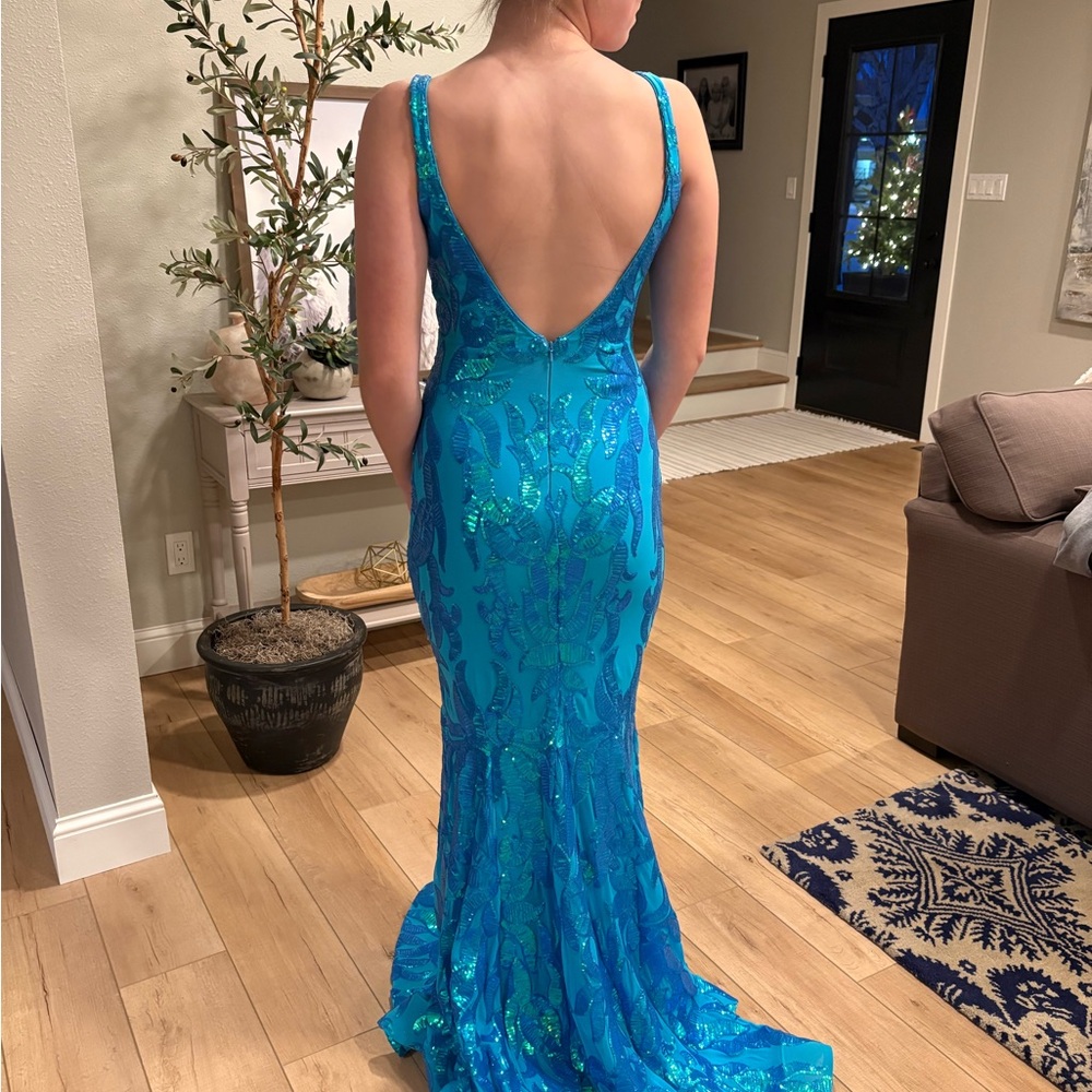 Jovani Blue Sequin Prom Dress - Picture 1 of 4